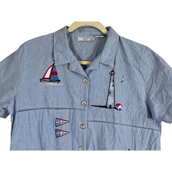 Vintage Coastal Sailboat Top PM Blue Tank Retro Classic Euro Summer Preppy 80s - Picture 13 of 16